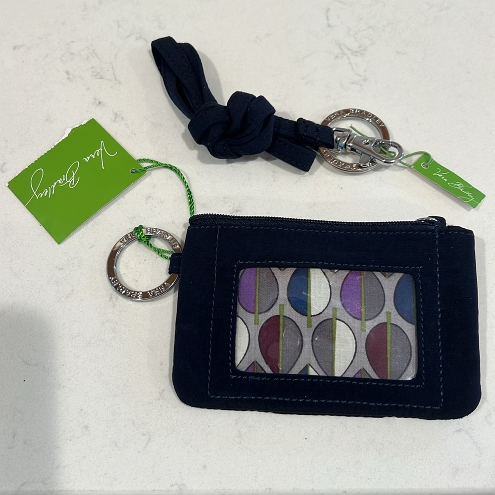 Vera Bradley Classic Navy Cotton Zip ID Case and Lanyard Combo NWT